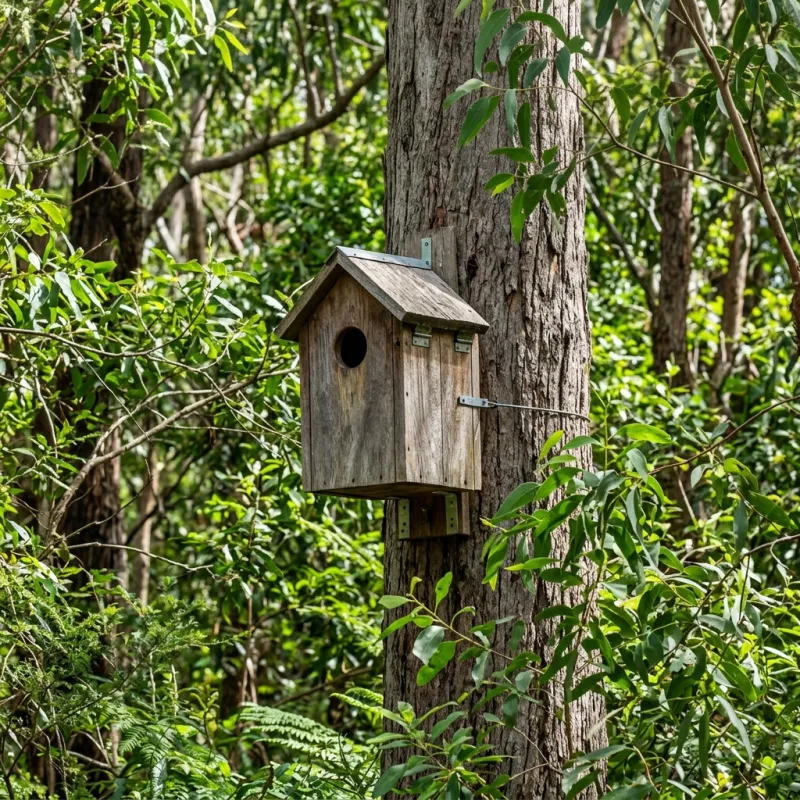 Animal nesting box installed as a humane alternative to a Mount Burnett roof cavity