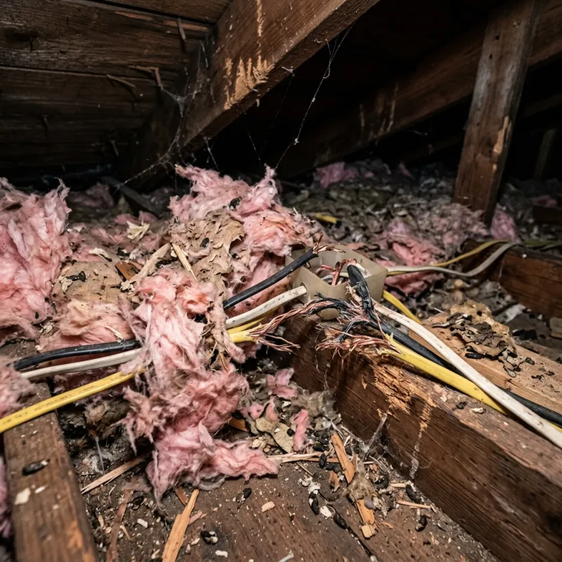 Contaminated ceiling insulation being assessed in a Mount Burnett roof space