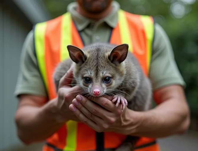 Animal handler safely recovering a deceased possum in Mount Burnett